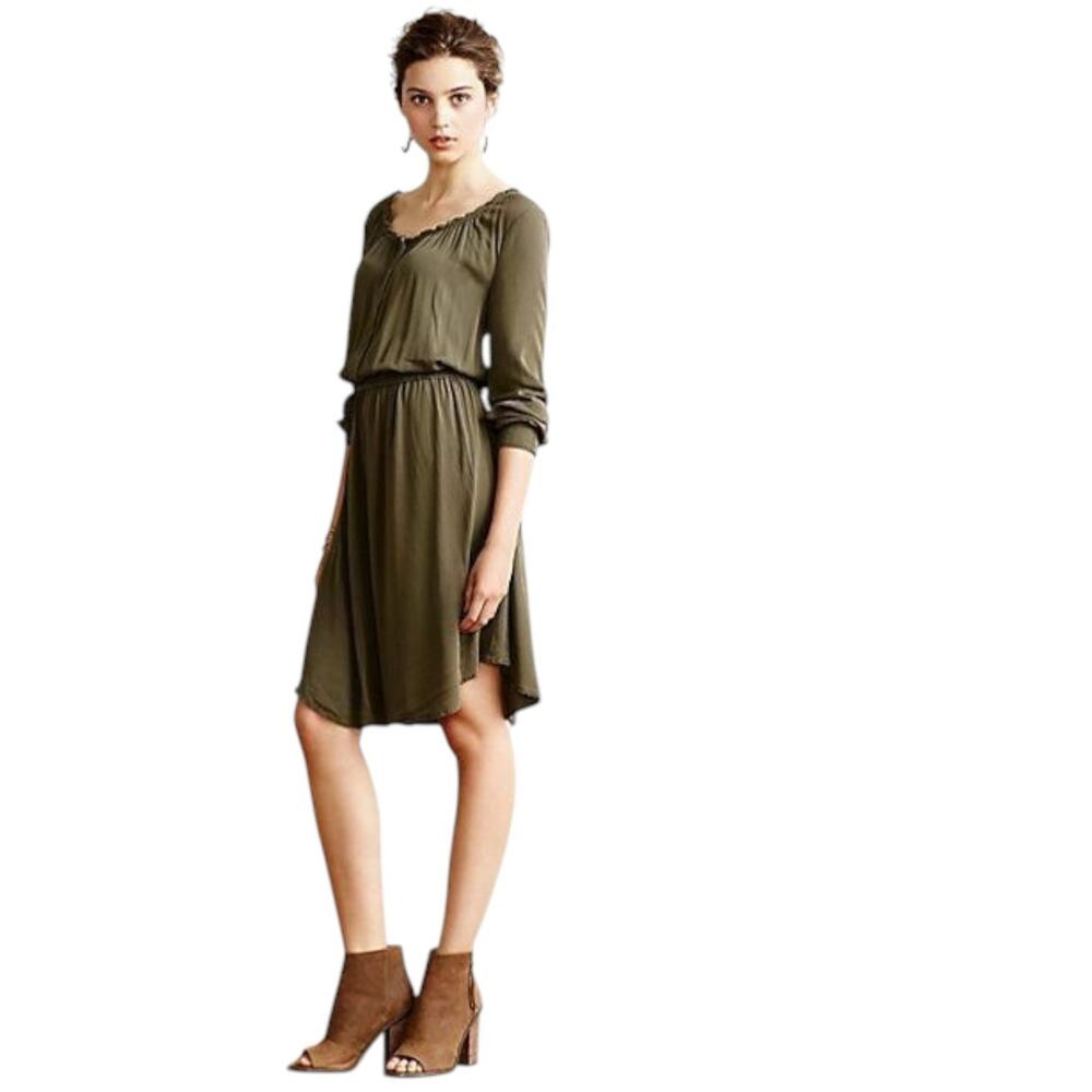 Anthro Holding Horse Green Size 6 Long Sleeve Round Neck Soft Ocala Shirt Dress